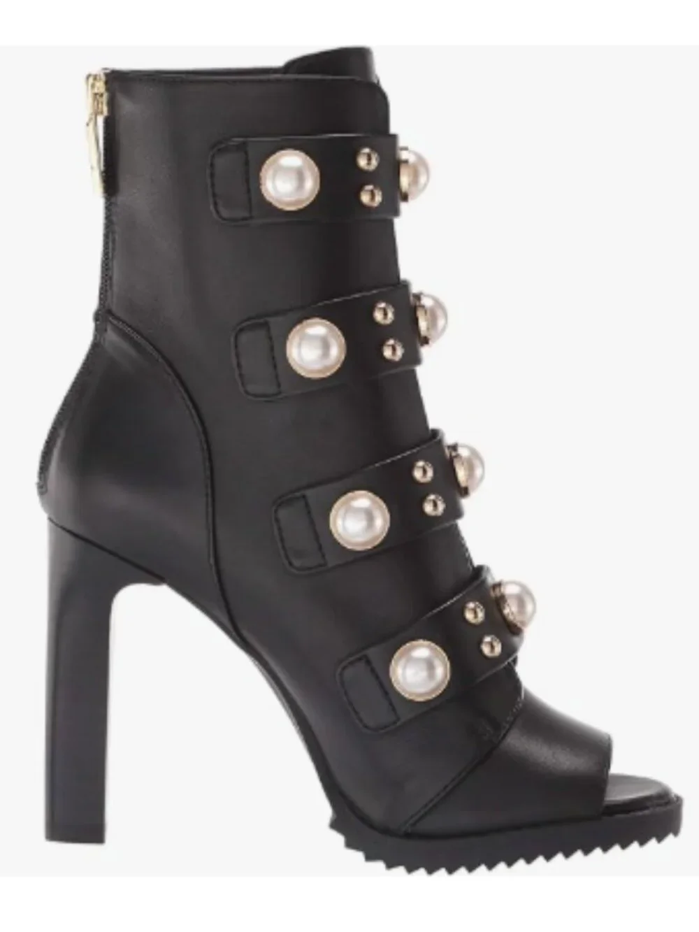 NWT- KARL LAGERFELD Leather Brayden Peep Toe Bootie with Pearls